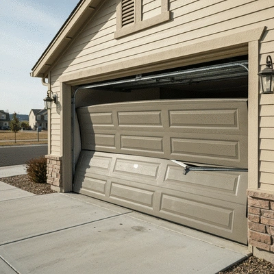 Garage door stuck halfway, highlighting a common emergency situation